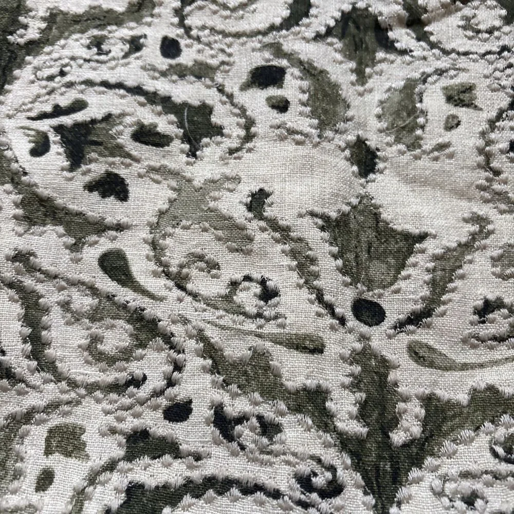 NWOT Pottery Barn Reilley Pillow Cover Linen Sage Green Cream 22” Embroidered